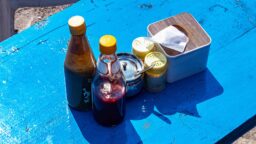 Condiment Bottles and Tissue Box on Teahouse Table
